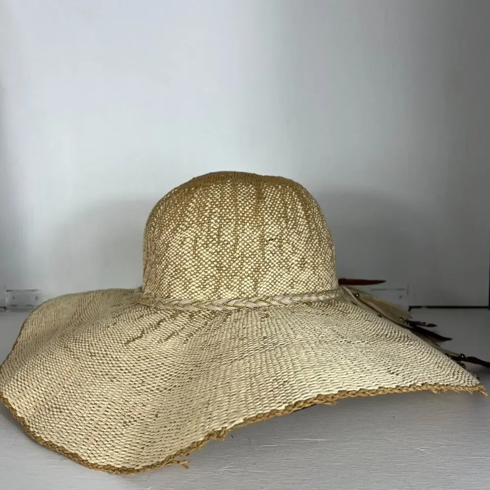 Scala Collezione Women's One Size Hat 100% Paper Feather Boho Sun